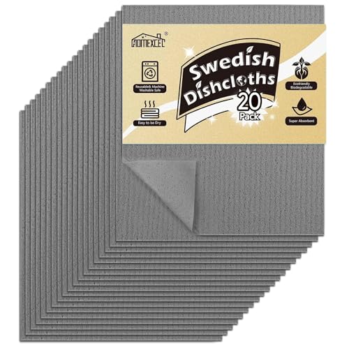 HOMEXCEL Swedish Dishcloths for Kitchen 20 Pack, Sponge Dish Cloth for Counters & Washing Dishes, Reusable and Absorbent Paper Towels, Grey - Image 1