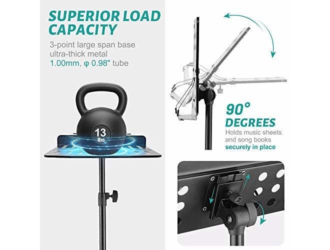 TechBlaze New 3 Fold Notation Stand Orchestral Music Notation for Singers Portable Heavy Book Singing Script Stand with Music Sheet stand Clip Holder Tripod Base for Notes, Lyrics - Image 5