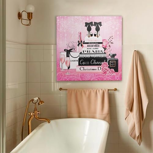 Bkyedsa Pink Wall Art Fashion Book Floral High Heels Pictures Wall Decor, 12x12 Inch Trendy Canvas Painting for Girls Women Room Bathroom Decor - Image 5