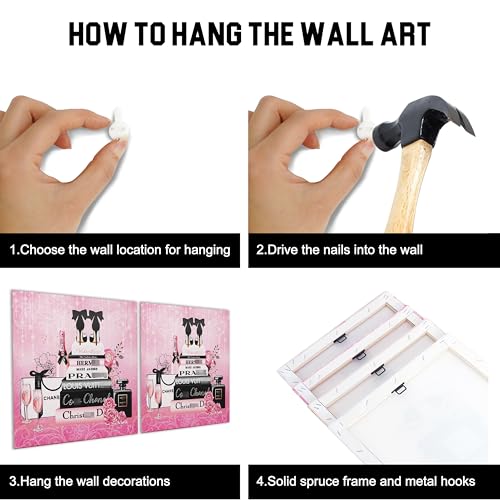 Bkyedsa Pink Wall Art Fashion Book Floral High Heels Pictures Wall Decor, 12x12 Inch Trendy Canvas Painting for Girls Women Room Bathroom Decor - Image 4