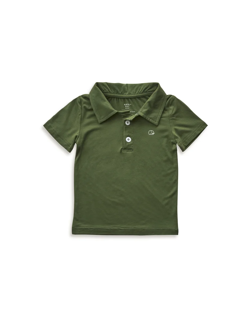 أنفي بيبي Bamboo Spandex Polo T-Shirt- Dark Green