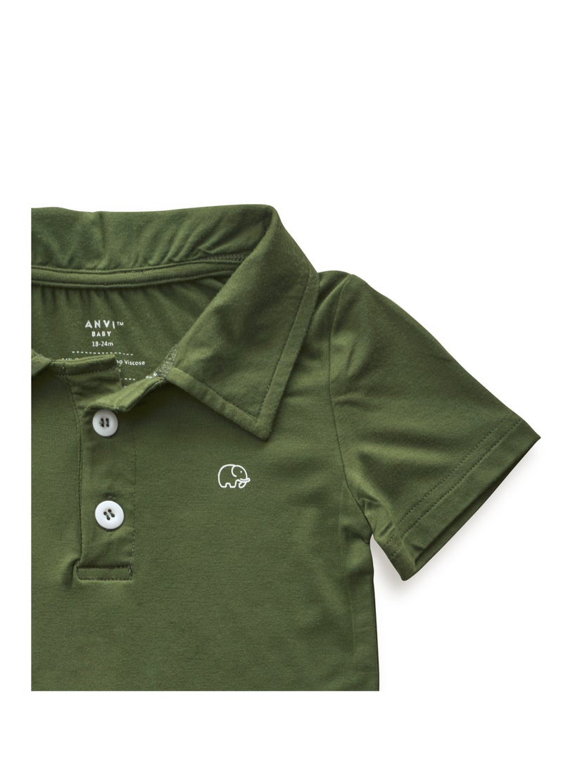 Anvi Baby Bamboo Spandex Polo T-Shirt- Dark Green  - Image 2