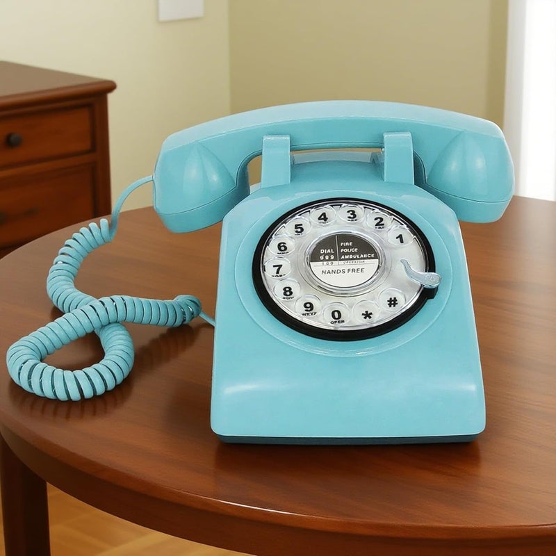 TelPal Retro Single Line Corded Desk Telephone Classic Vintage Rotary Dial Hands Free Landline Phone for Home/Office/Hotel, Antique Phones for Seniors Gift (Blue) - Image 2