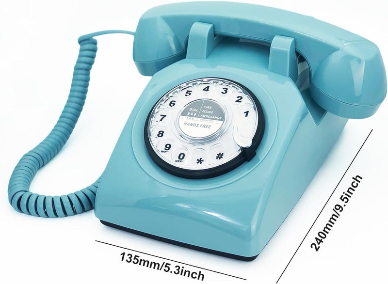 TelPal Retro Single Line Corded Desk Telephone Classic Vintage Rotary Dial Hands Free Landline Phone for Home/Office/Hotel, Antique Phones for Seniors Gift (Blue) - Image 3