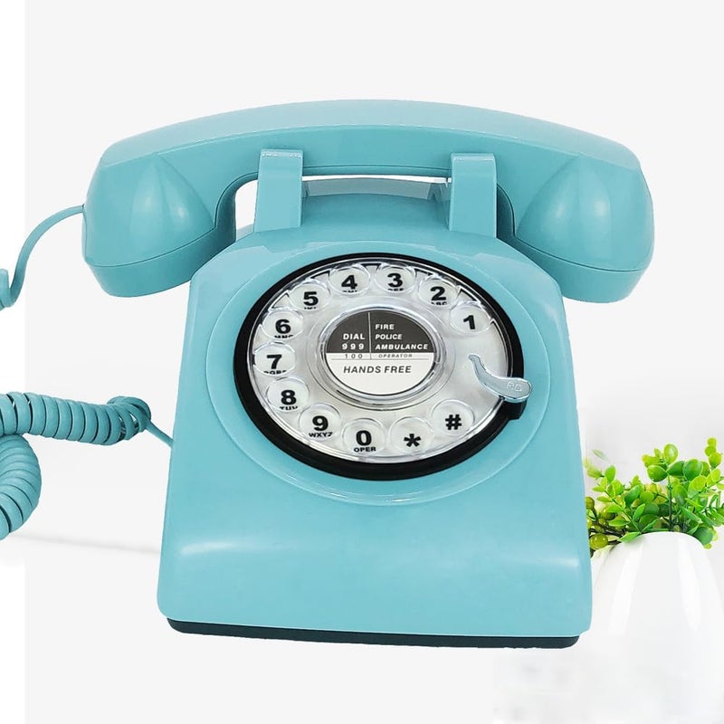 TelPal Retro Single Line Corded Desk Telephone Classic Vintage Rotary Dial Hands Free Landline Phone for Home/Office/Hotel, Antique Phones for Seniors Gift (Blue) - Image 1
