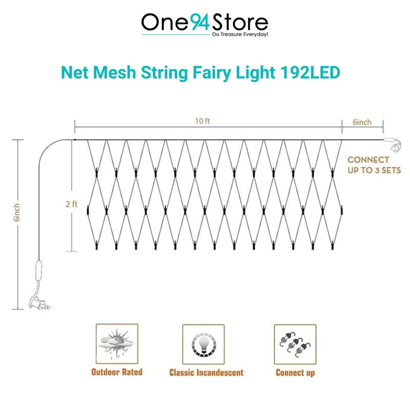 One94Store Plastic 240 Led Net Mesh Fairy String Decorative Lights Low Voltage 6Ft X 6Ft 224 LEDs WarmWhite Pack of 1 2 Meters - Image 3