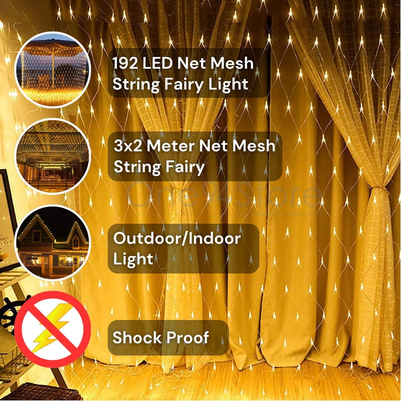One94Store Plastic 240 Led Net Mesh Fairy String Decorative Lights Low Voltage 6Ft X 6Ft 224 LEDs WarmWhite Pack of 1 2 Meters - Image 4