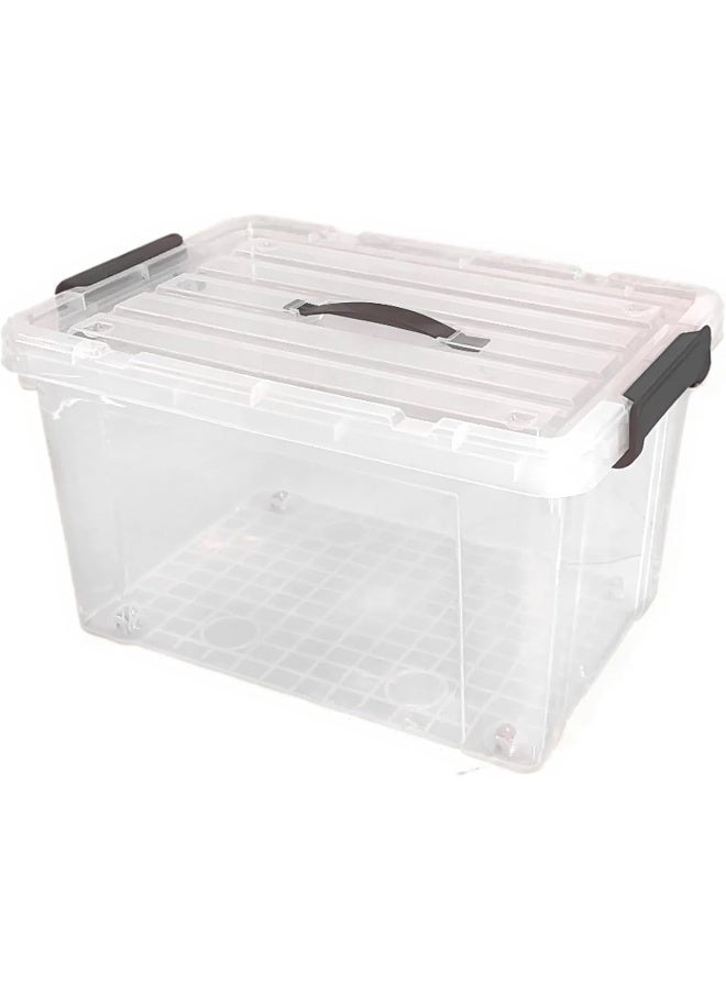 SKY-TOUCH صندوق تخزين بلاستيكي شفاف سعة 47 لتر مع غطاء وعجلات، صندوق منظم قابل للتكديس مزود بمقابض، تصميم لسهولة الحركة، مثالي للملابس، تخزين الخزانة، تنظيم تخزين منزلي، 48x28x35 سم، 1 عبوة - Image 1