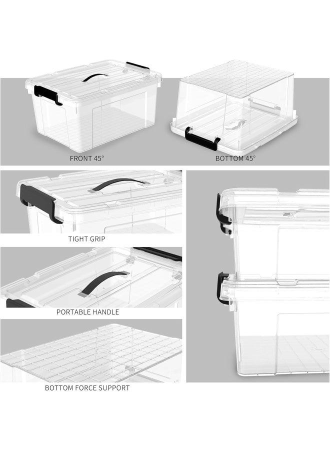 SKY-TOUCH صندوق تخزين بلاستيكي شفاف سعة 47 لتر مع غطاء وعجلات، صندوق منظم قابل للتكديس مزود بمقابض، تصميم لسهولة الحركة، مثالي للملابس، تخزين الخزانة، تنظيم تخزين منزلي، 48x28x35 سم، 1 عبوة - Image 3