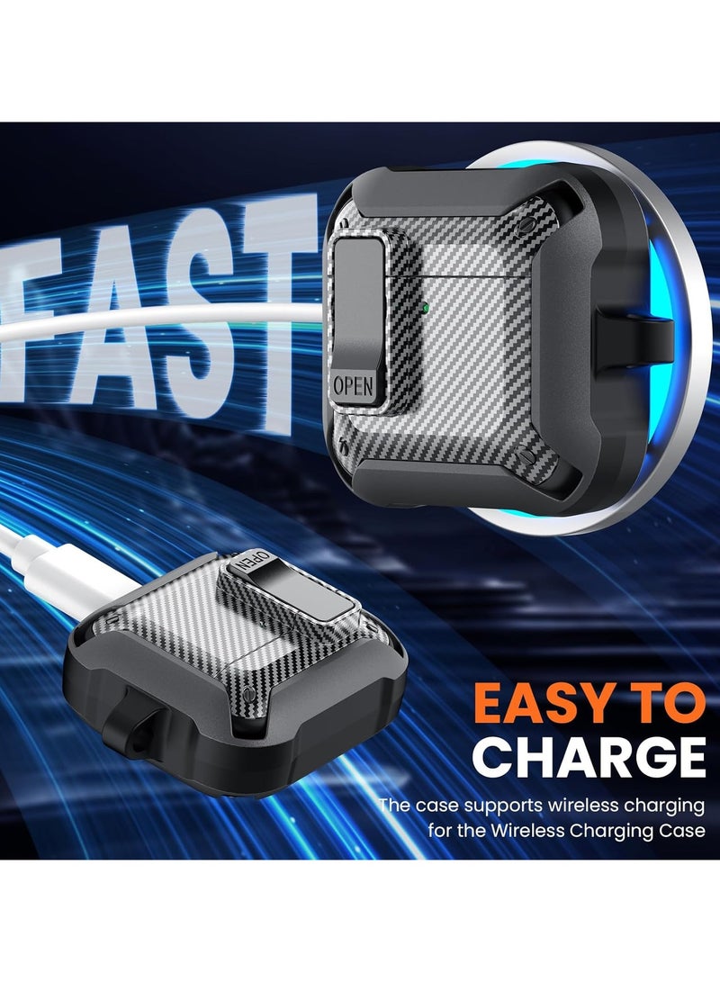 Carbon grain surface Cover Case Compatible With Airpods 4 Lock Clip,Protective anti-fall Skin-- Black - Image 4