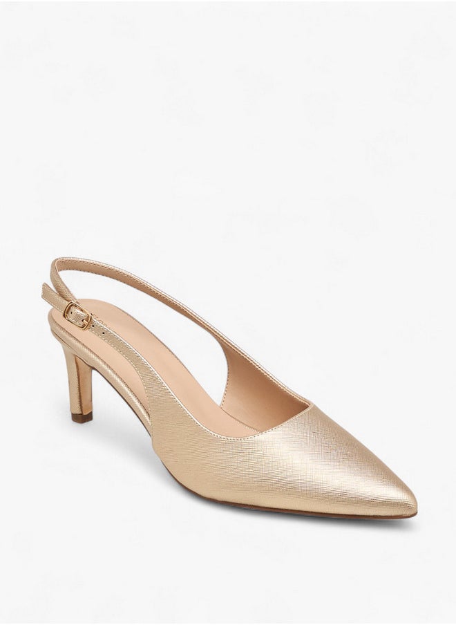 Flora Bella By Shoexpress Textured Pointed-Toe Slingback Shoes with Flared Heels  - Image 2