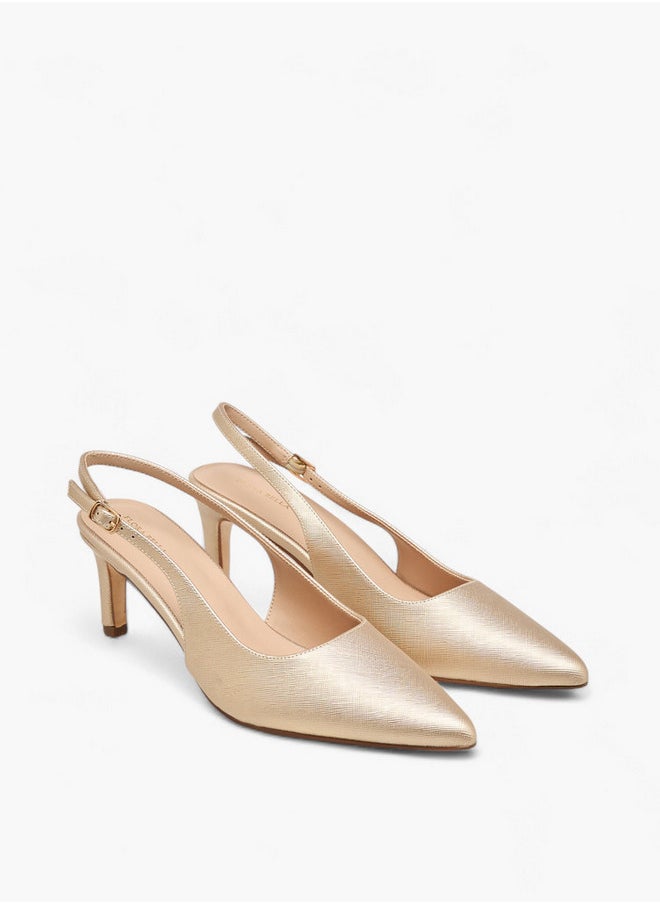 Flora Bella By Shoexpress Textured Pointed-Toe Slingback Shoes with Flared Heels  - Image 1