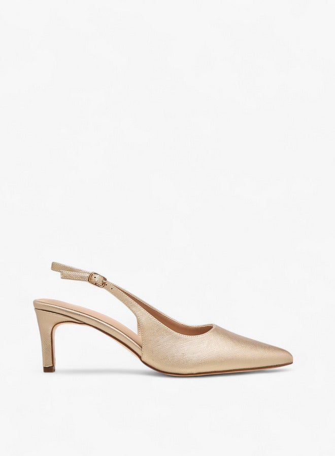 Flora Bella By Shoexpress Women's Textured Pointed-Toe Slingback Shoes with Flared Heels  - Image 3
