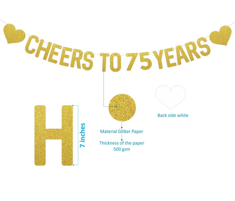 SVM CRAFT® Cheers to 75 Years Banner and Cake Topper, Glitter Happy 75th Birthday Party Decorations, Hello 75, 75th Anniversary - Image 4