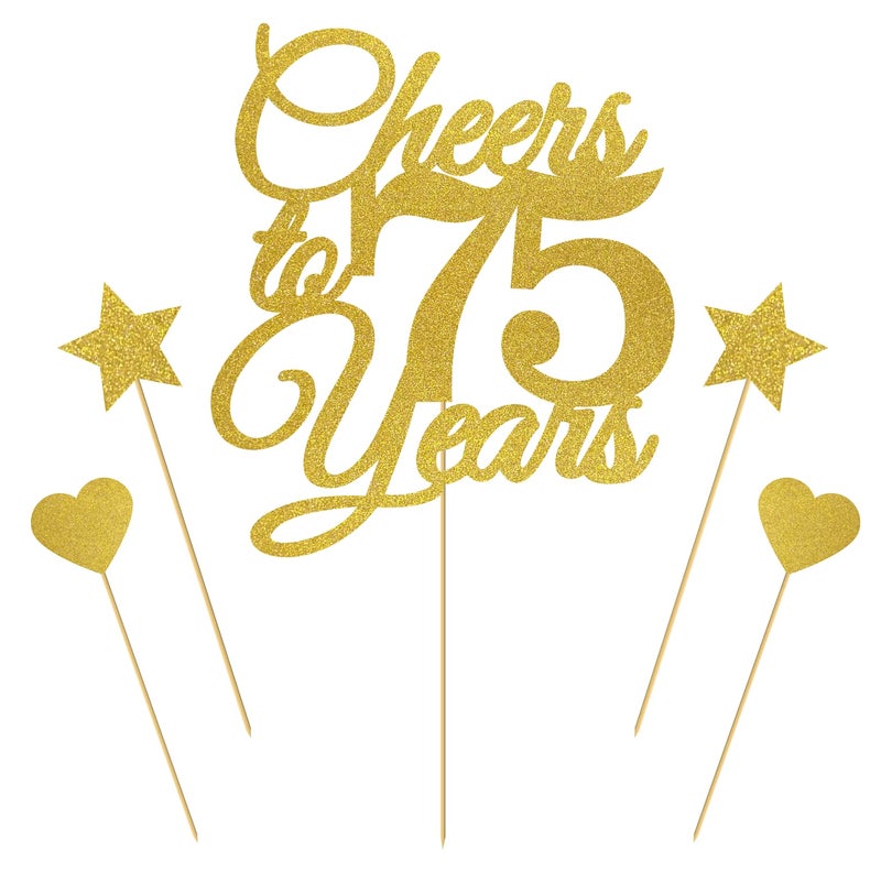 SVM CRAFT® Cheers to 75 Years Banner and Cake Topper, Glitter Happy 75th Birthday Party Decorations, Hello 75, 75th Anniversary - Image 2