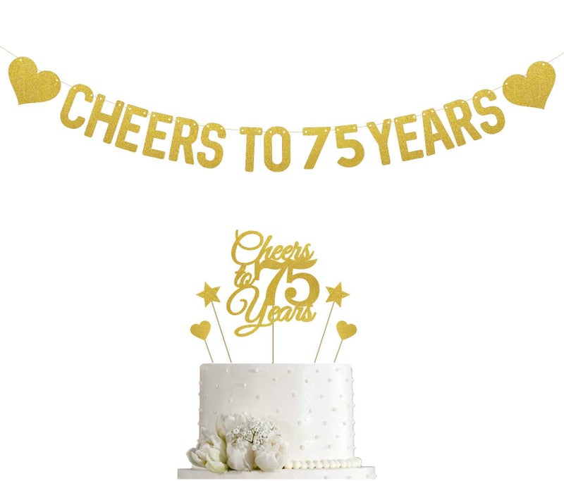 SVM CRAFT® Cheers to 75 Years Banner and Cake Topper, Glitter Happy 75th Birthday Party Decorations, Hello 75, 75th Anniversary - Image 5