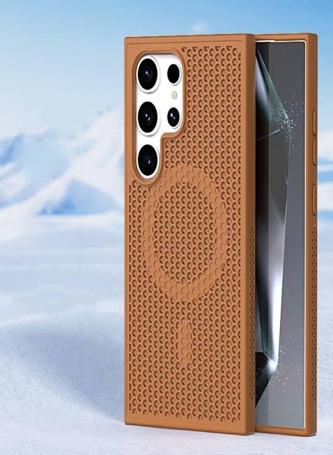 AROAQ Luxury Magnetic Mesh Heat Dissipation Phone Case for Samsung Galaxy S25 S24 S23 S22 Ultra Plus S 24 23 22 S24Ultra Anti-Drop Cooling Phone Cases, For Magsafe Charge Cover (Brown) - Image 1