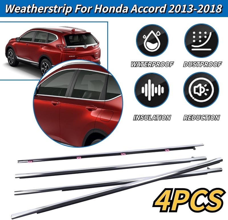 GEATaaT 4Pcs Weatherstrip Window Moulding Trim Seal Belt for 2013-2018 Honda Accord - Image 2