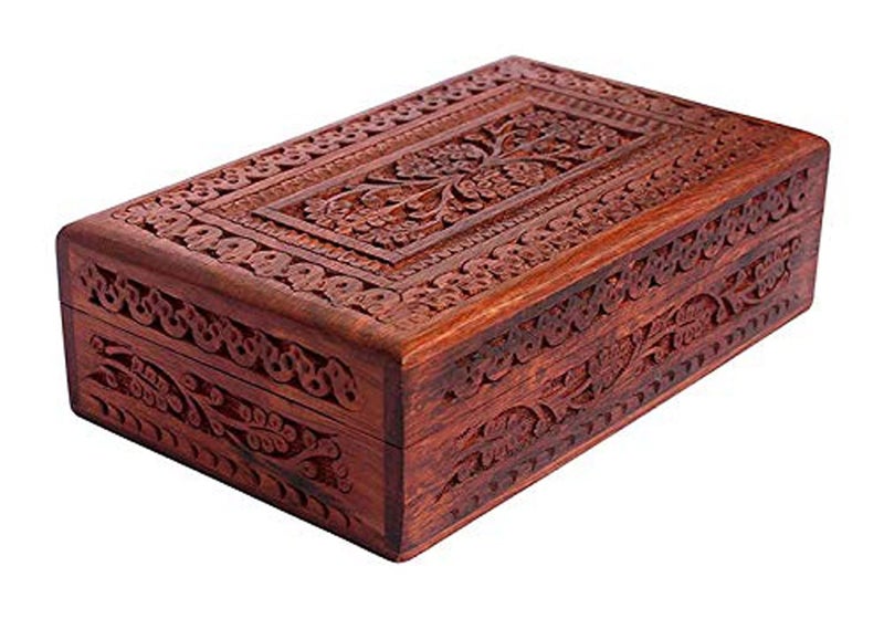 ZYNTIX Wooden Carvings Jewellery Box for Women storage boxes Gold Jewellery Box Organisers Vanity Organiser for Women jewellery Wooden Box for Gift (12 x 8 inch) - Image 4