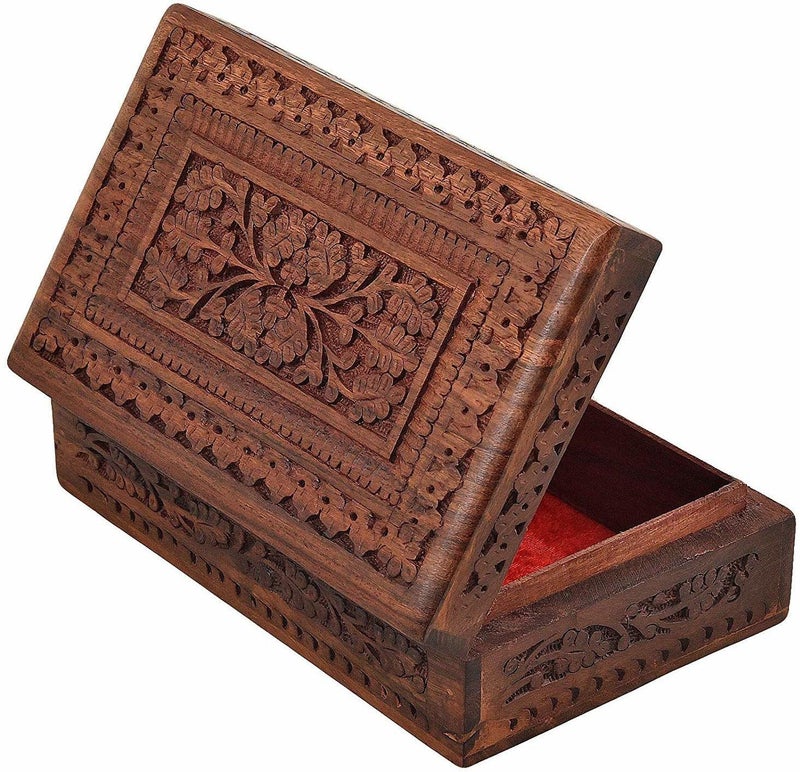 ZYNTIX Wooden Carvings Jewellery Box for Women storage boxes Gold Jewellery Box Organisers Vanity Organiser for Women jewellery Wooden Box for Gift (12 x 8 inch) - Image 1