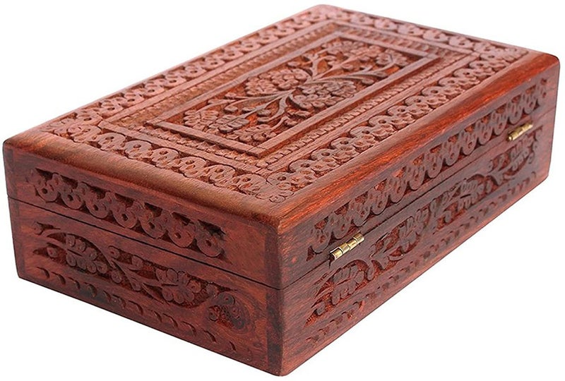 ZYNTIX Wooden Carvings Jewellery Box for Women storage boxes Gold Jewellery Box Organisers Vanity Organiser for Women jewellery Wooden Box for Gift (12 x 8 inch) - Image 3