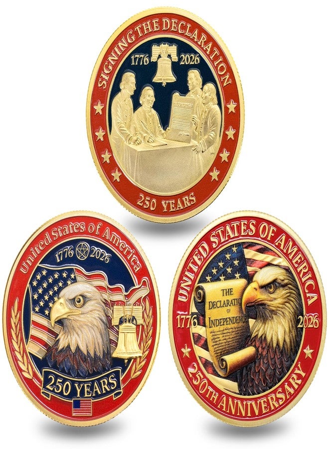 SINBRLAI USA 250th Anniversary Commemorative Coins - America 250 Years of Freedom 1776-2026, Declaration of Independence, Eagle and Patriotic Symbols Collectible Coins Set for Soldiers, Veterans, Collectors - Image 1