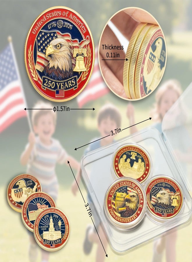 SINBRLAI USA 250th Anniversary Commemorative Coins - America 250 Years of Freedom 1776-2026, Declaration of Independence, Eagle and Patriotic Symbols Collectible Coins Set for Soldiers, Veterans, Collectors - Image 2