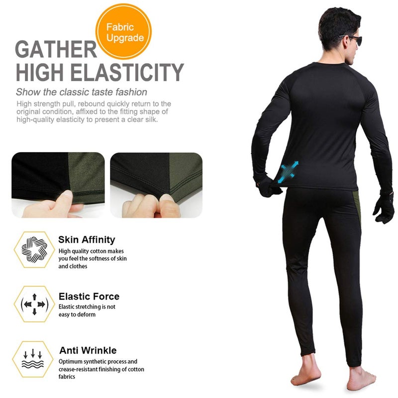 MEETWEE mens Men's Thermal Underwear Set Compression Pants, Black, Large US - Image 2
