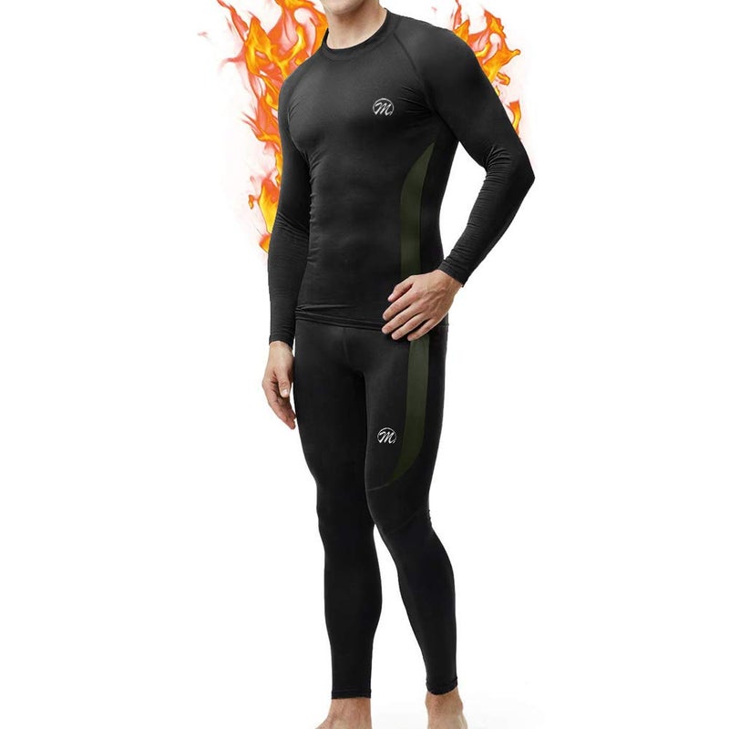 MEETWEE mens Men's Thermal Underwear Set Compression Pants, Black, Large US - Image 1