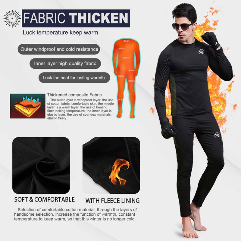 MEETWEE mens Men's Thermal Underwear Set Compression Pants, Black, Large US - Image 3