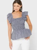 DOROTHY PERKINS Ruffle Detail Shirred Peplum Top