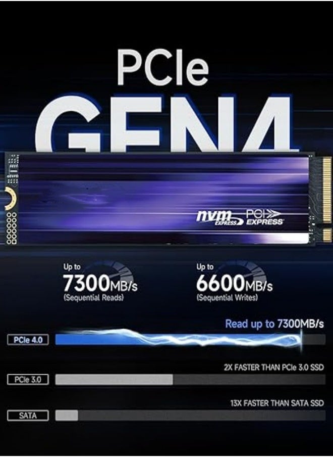 2TB PCIe 4.0 NVMe SSD M.2 2280 Internal SSD - Up To 7300MB/s, Dynamic SLC Cache, Ultra-Fast Response, Compatible With Desktops And Laptops