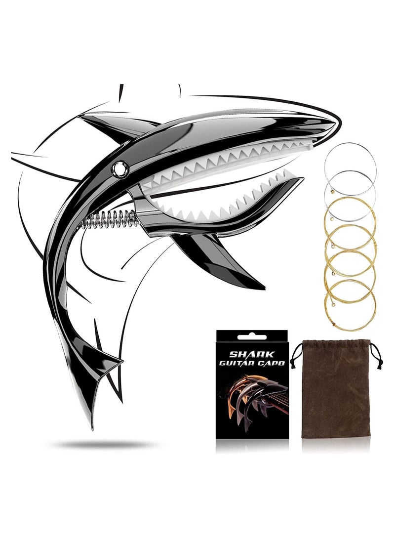 ميغاريا كابو للجيتار ، كابو جيتار القرش ، ملحقات جيتار كابو + 3 قطع جيتار Plectrums + أوتار فولاذية فاخرة في مجموعة 6 أوتار ، لجميع الجيتار المكون من 6 أوتار ، جيتار أكوستيك ، مادة سبائك - Image 1