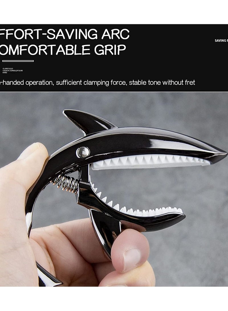 ميغاريا كابو للجيتار ، كابو جيتار القرش ، ملحقات جيتار كابو + 3 قطع جيتار Plectrums + أوتار فولاذية فاخرة في مجموعة 6 أوتار ، لجميع الجيتار المكون من 6 أوتار ، جيتار أكوستيك ، مادة سبائك - Image 4