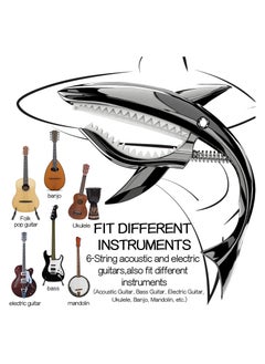 Megarya Capo for Guitar, Shark Guitar Capo, Guitar Accessories Capo + 3 Pieces Plectrums Guitar + Premium Steel Strings in 6 String Set, for All 6-String Guitars, Acoustic Guitars, Alloy Material  - Image 2