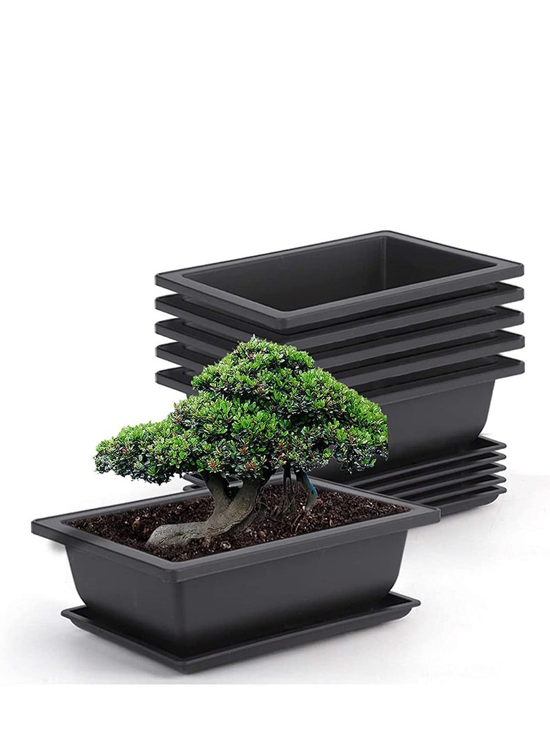 Zikra 6 Packs 9 Inches Bonsai Pots Bonsai Plants Training Plastic Growing Pot for Garden Yard Office Living Room Balcony and Vintage Flower Pot Wooden Frame Tabletop Plants Home Decor - Image 1