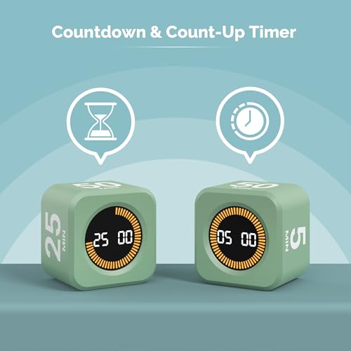 KADAMS Pomodoro Cube Timer Productivity Visual Timer - 5/10/25/50 Min Rotating Countdown (Green) - Image 4