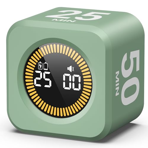 KADAMS Pomodoro Cube Timer Productivity Visual Timer - 5/10/25/50 Min Rotating Countdown (Green) - Image 1