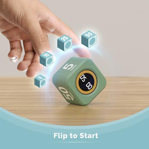 KADAMS Pomodoro Cube Timer Productivity Visual Timer - 5/10/25/50 Min Rotating Countdown (Green) - Image 2