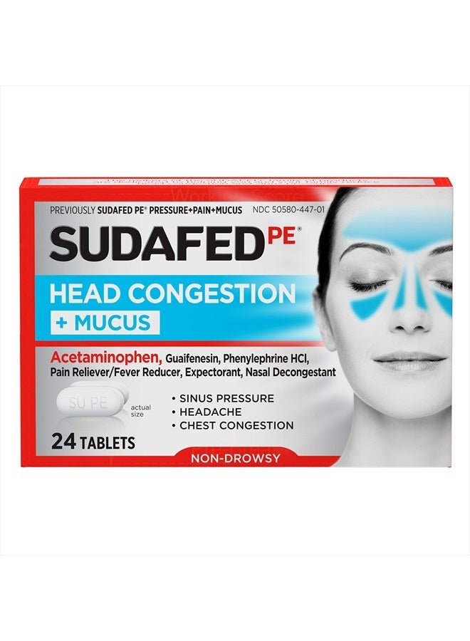 Sudafed PE Head Congestion + Mucus Tablets for Sinus Pressure, Pain & Congestion, 24 ct - Image 1