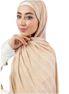 ماركة غير محددة حجاب اسلامي فاخر على الطراز الكويتي للنساء، طرح قطن ليكرا جاكار بخطوط تايجر، شال وشاح رأس حريمي، حجاب لف طرحه(175x75 سم),بيج  - Image 3