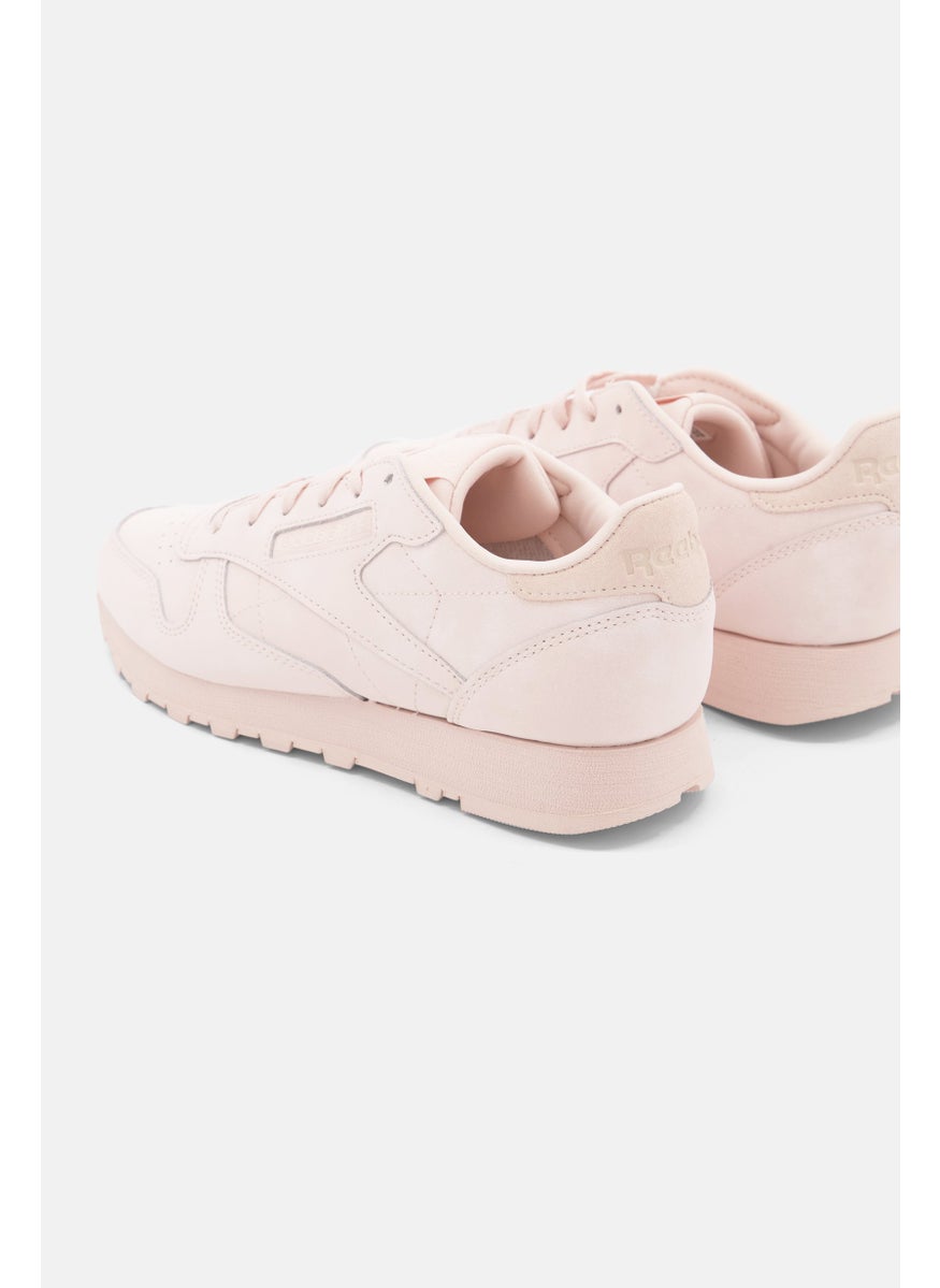Reebok Women Classic Leather Brand Logo Lace Up Running Shoes, Peach  - Image 3