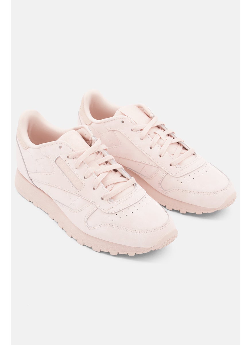 Reebok Women Classic Leather Brand Logo Lace Up Running Shoes, Peach  - Image 1
