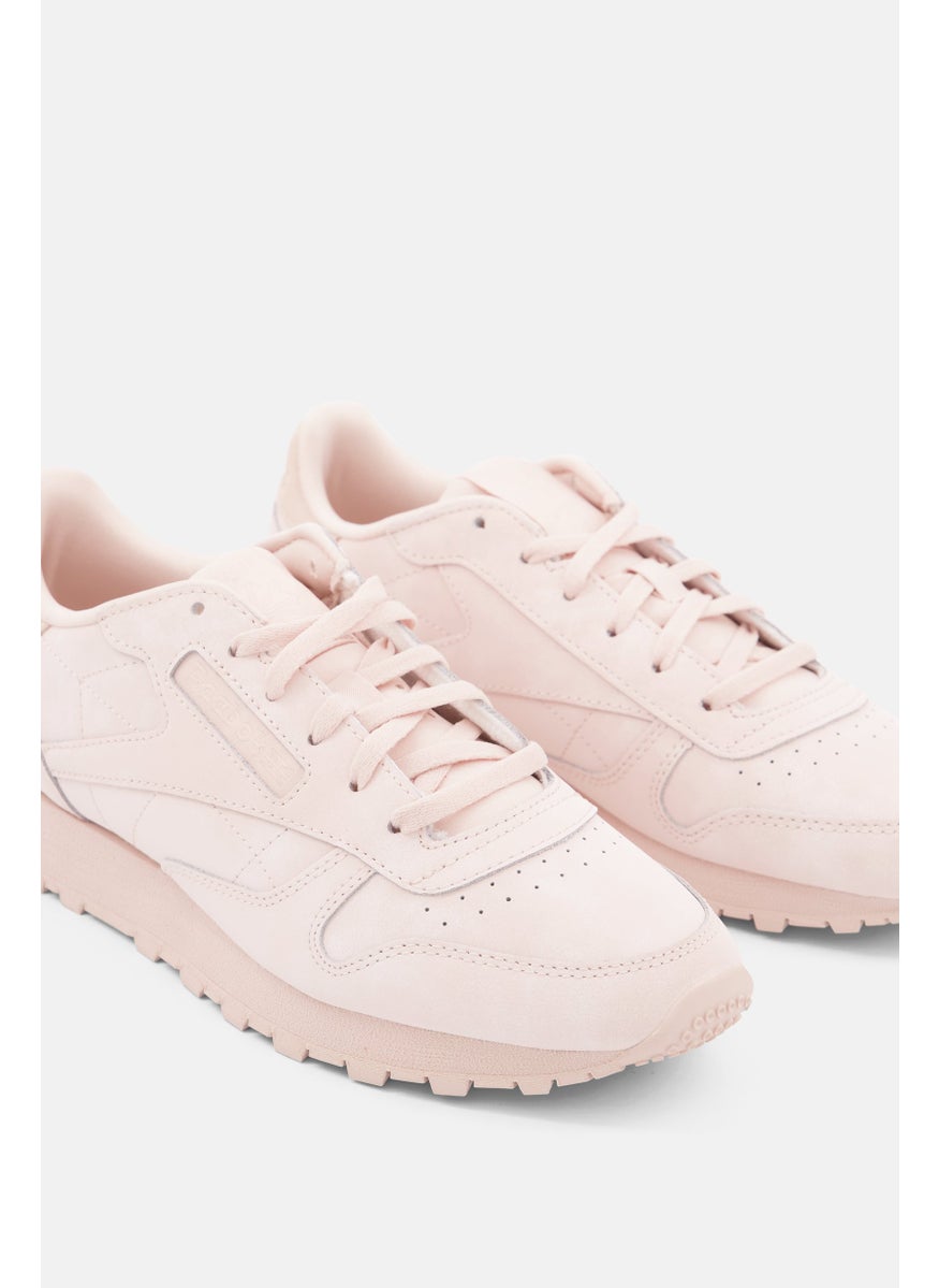 Reebok Women Classic Leather Brand Logo Lace Up Running Shoes, Peach  - Image 2