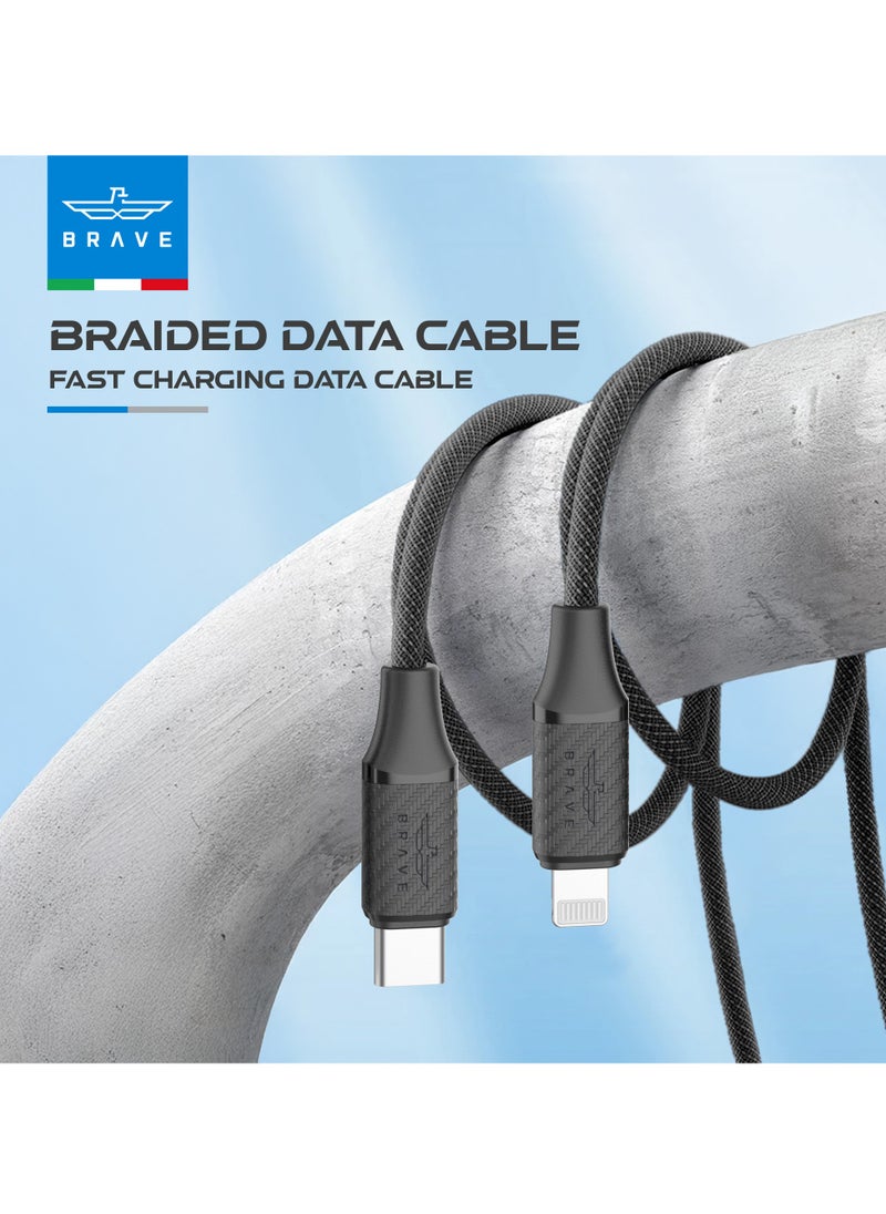 Brave USB-C to Lightning Cable 1M, Nylon Braided Cord, 30W (3A) Ultra-Fast PD Charging for iPhone 14/14 Pro/14 Pro Max, iPhone 8-13 Series, iPad Pro, iPad Air, and More – High-Speed Power Delivery for Apple Devices, Durable & Tangle-Free Charging Cable  - Image 3