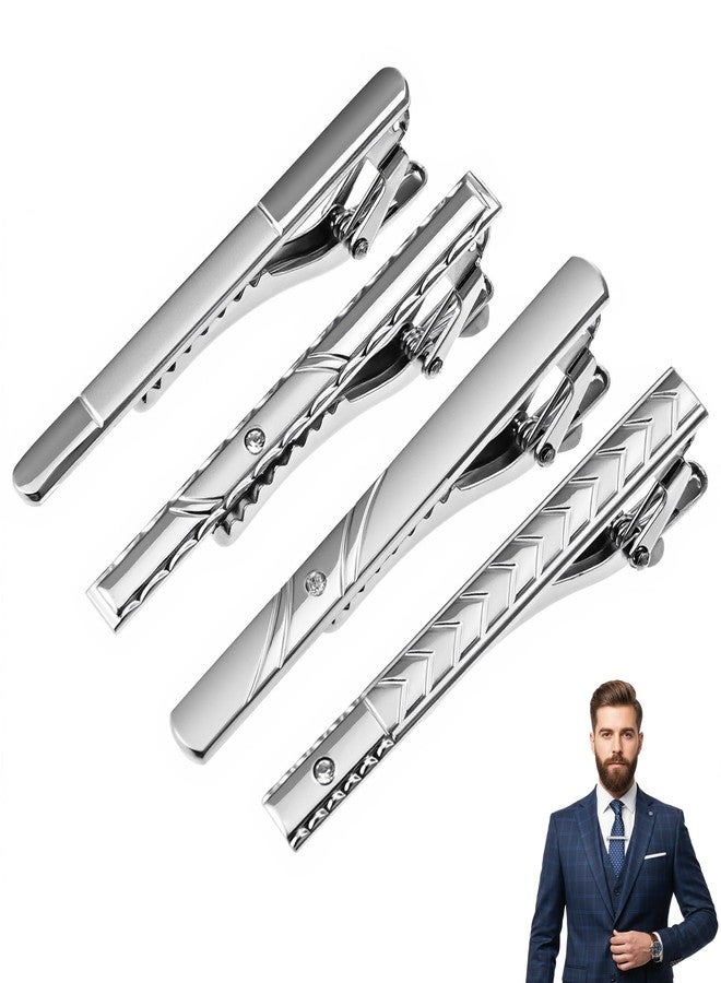 Thrymme 4PCS Silver Tie Clips for Men, Stainless Steel Tie Clip, Suitable for Formal Business Wedding Christmas Father’s Day Gift (Silver) - Image 1