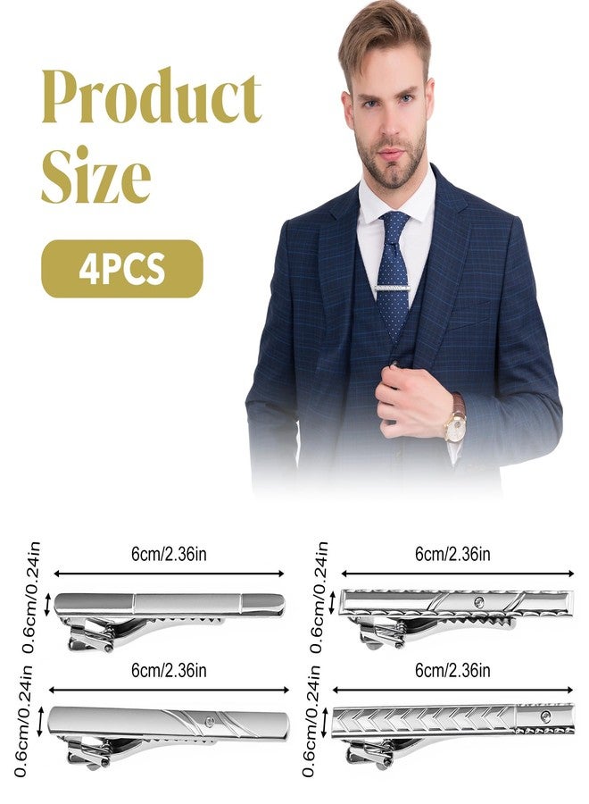 Thrymme 4PCS Silver Tie Clips for Men, Stainless Steel Tie Clip, Suitable for Formal Business Wedding Christmas Father’s Day Gift (Silver) - Image 2