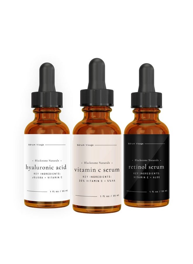 BLACKSTONE Age Defying Facial Serum Set | Vitaminc Retinol Hyaluronic Acid (3 Pack) For Day And Night Beauty Regimen All Natural And Moisturizing  - Image 1
