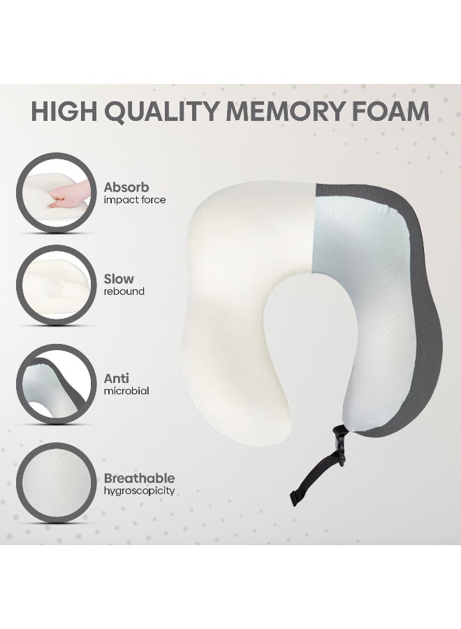 أرابيكو وسادة سفر - وسادة رقبة من إسفنج الذاكرة النقي بنسبة 100% مع غطاء قابل للتهوية، قابلة للغسل في الغسالة، مجموعة سفر بالطائرة مع قناع عين ثلاثي الأبعاد، سدادات أذن وحقيبة فاخرة - مقاس قياسي - Image 5