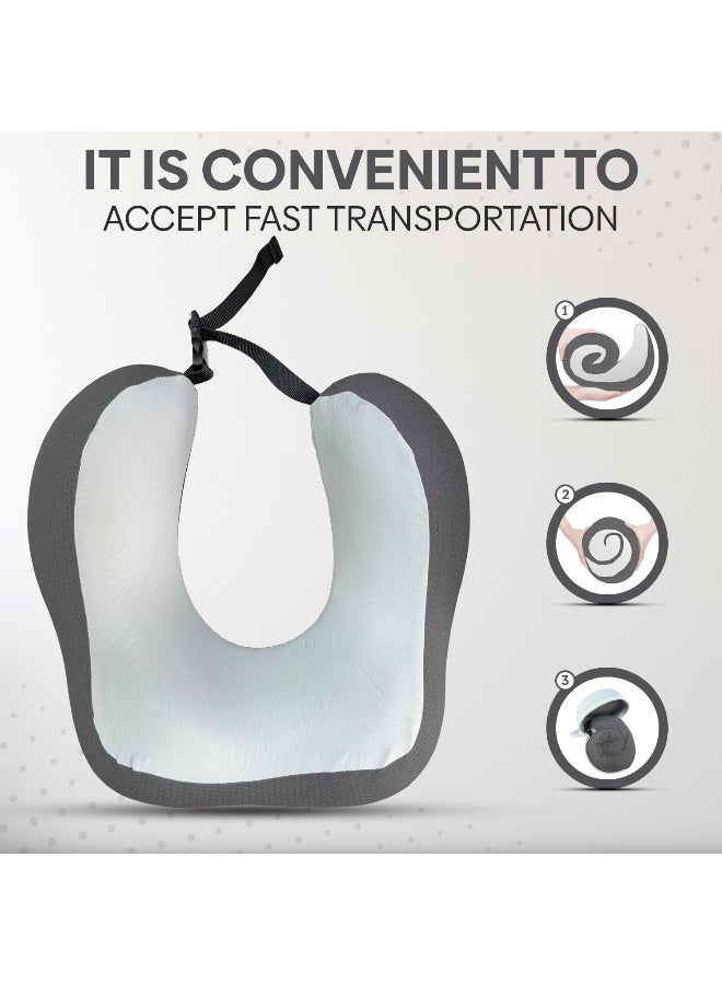 أرابيكو وسادة سفر - وسادة رقبة من إسفنج الذاكرة النقي بنسبة 100% مع غطاء قابل للتهوية، قابلة للغسل في الغسالة، مجموعة سفر بالطائرة مع قناع عين ثلاثي الأبعاد، سدادات أذن وحقيبة فاخرة - مقاس قياسي - Image 3